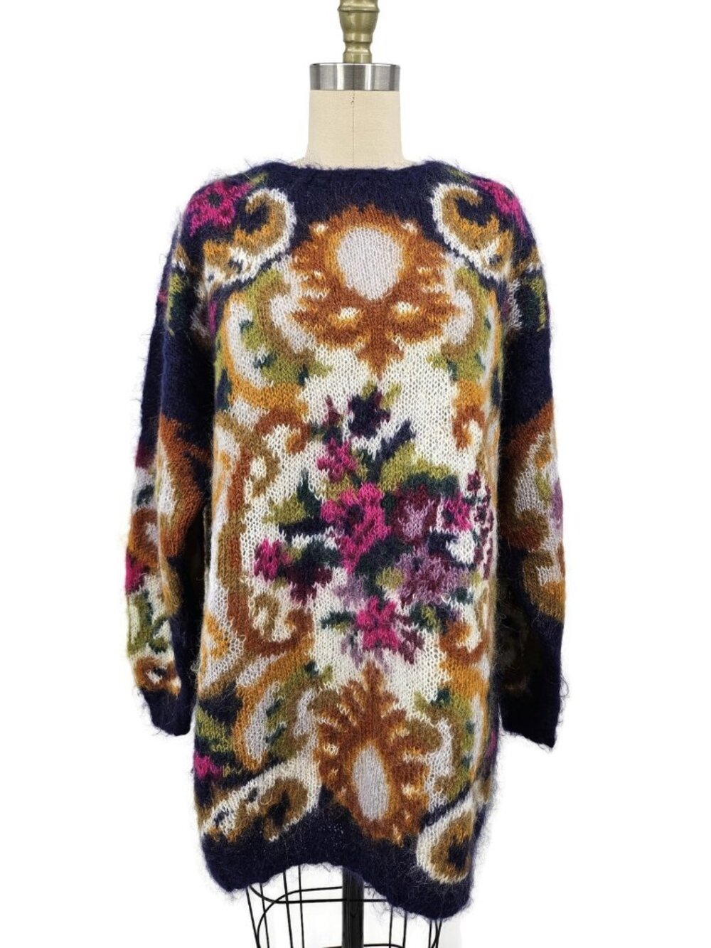 VTG Jennifer Reed Mohair Blend Sweater Womens L Floral Pullover Blue Pink